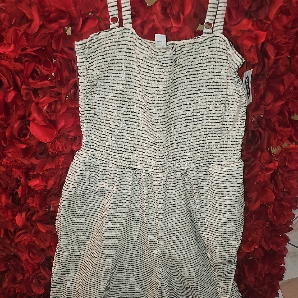 Old Navy NWT Cream/Black Striped Sleeveless Jumpsuit With Ruched Top Size Large